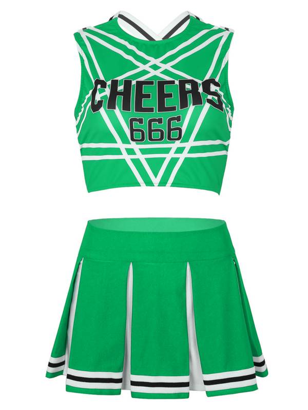 Women Sleeveless Backless Crop Top with Pleated Skirt Cheerleader Sets thumb