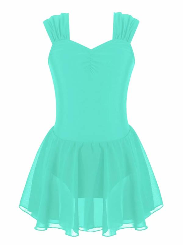 Kids Girls Sleeveless Ruched Solid Lyrical Dance Leotard Dress thumb