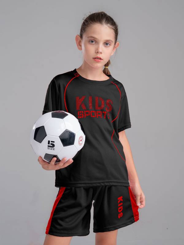 Kids Unisex Short Sleeve Top and Shorts Set for Football Basketball thumb