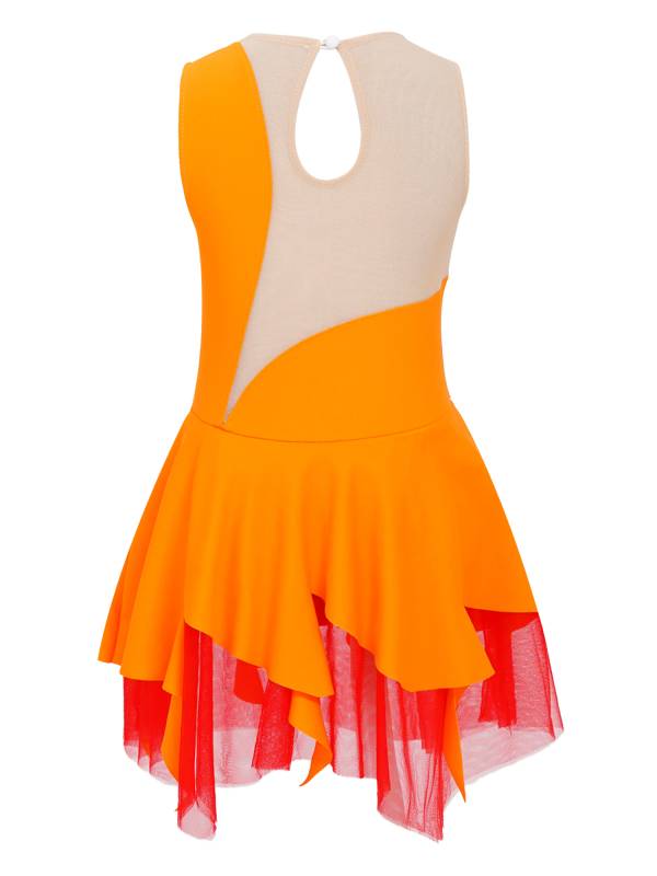 Kids Girls Sleeveless Colorblock Rhinestone Skating Dance Dress thumb