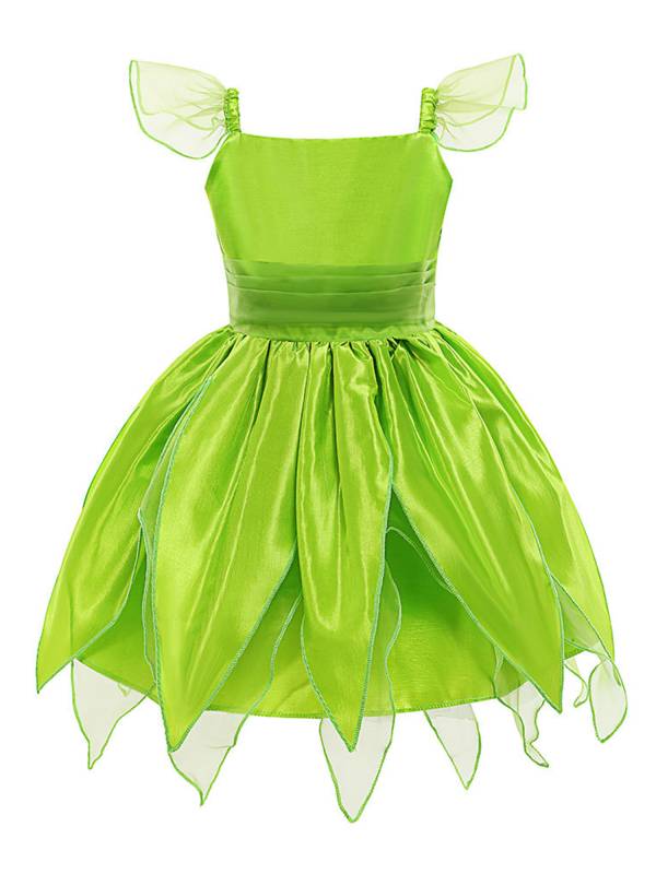 Kids Girls Elf Costume Square Neck Flutter Sleeve Dress with Headwear and Wings thumb