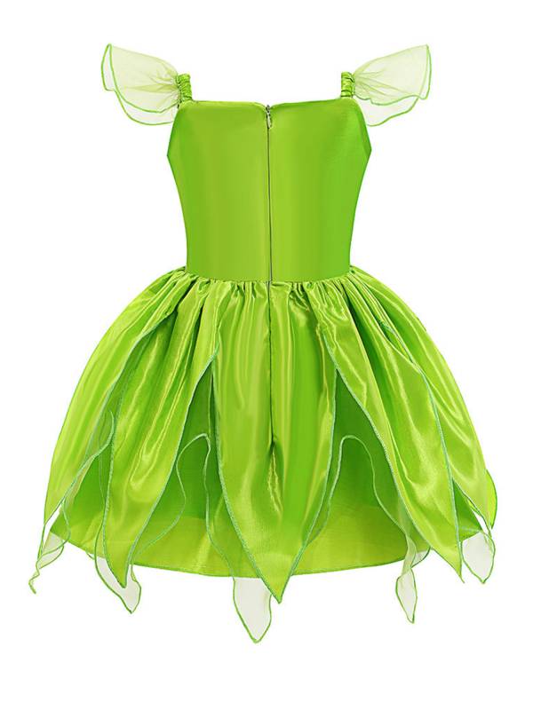 Kids Girls Elf Costume Square Neck Flutter Sleeve Dress with Headwear and Wings thumb