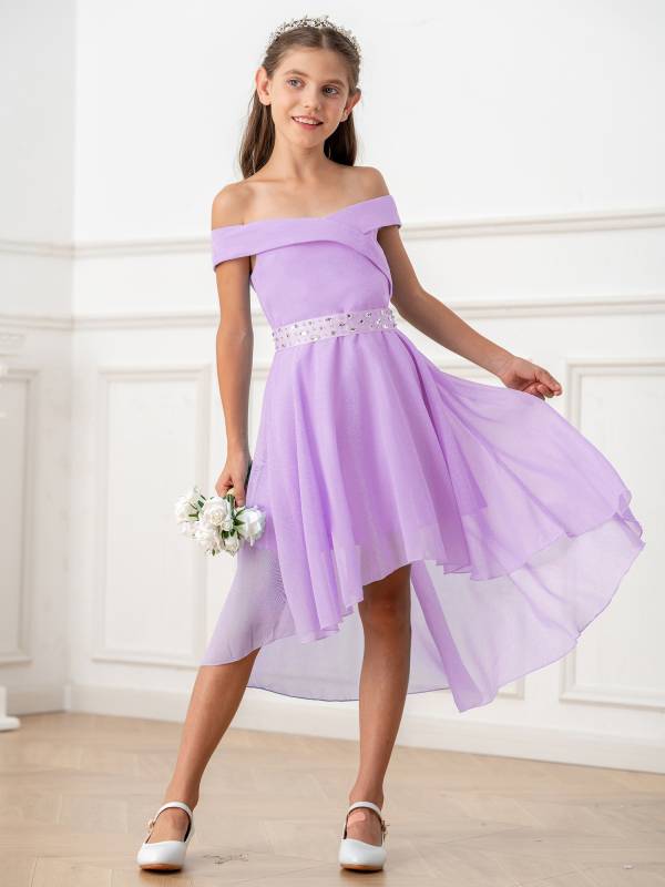 Kids Girls Off-Shoulder High-Low Dress thumb