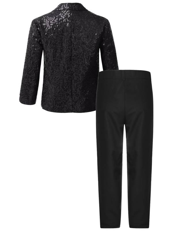 Kids Boys Sequins Lapel Blazer Tuxedo and Pants Formal Suits thumb