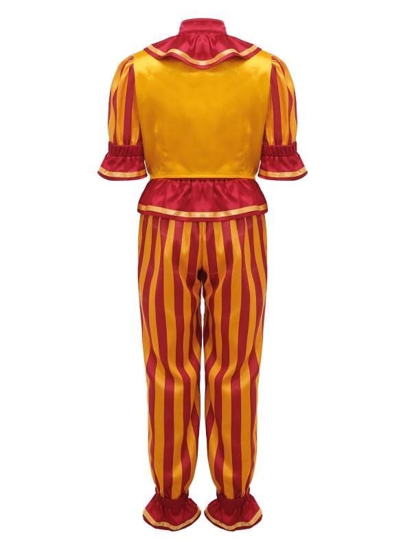 Kids 2pcs Striped Half Sleeve Satin Tops and Pants Circus Clown Costume Set thumb