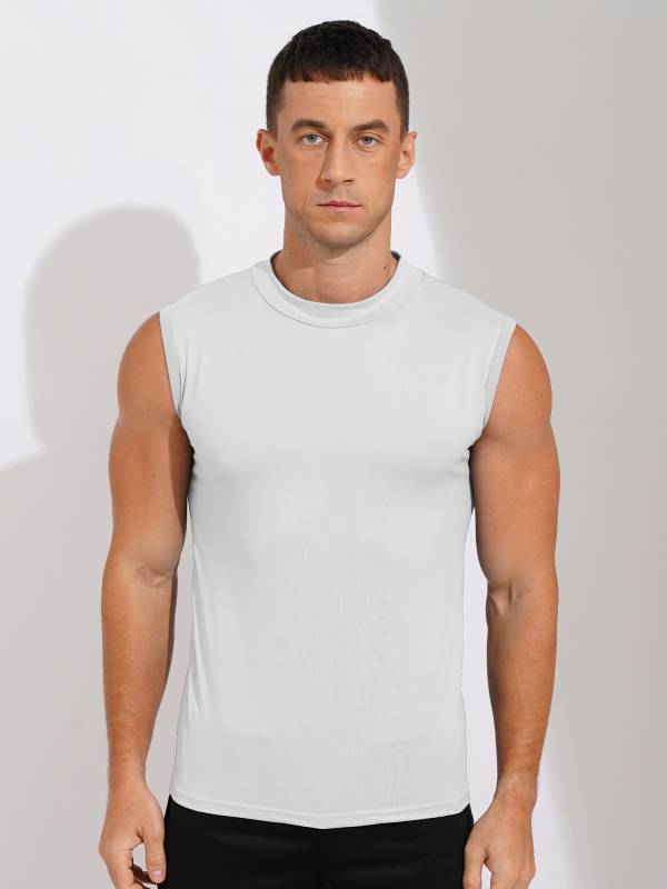 Men Sleeveless Solid Color Slim Fit Mock Neck Sports T-shirt thumb