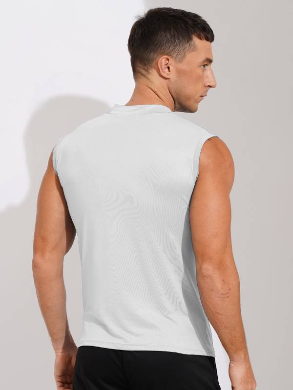 Men Sleeveless Solid Color Slim Fit Mock Neck Sports T-shirt thumb