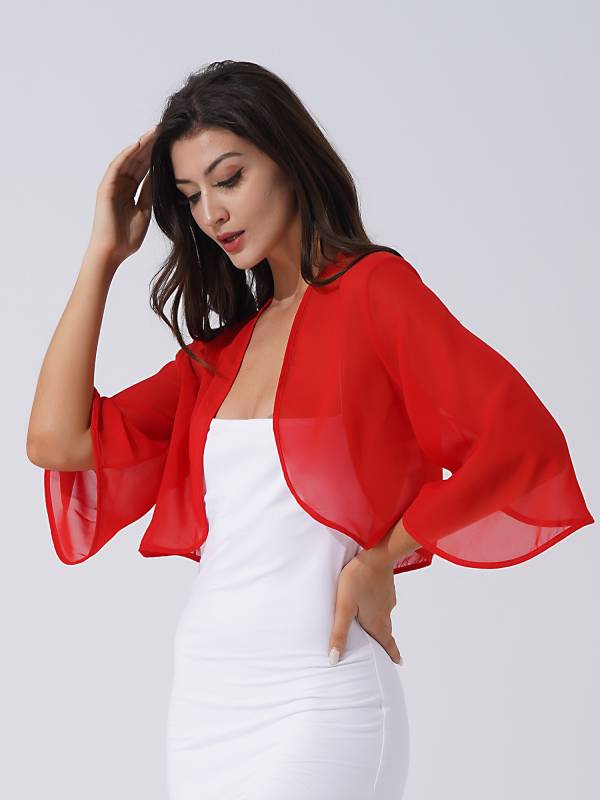 Women 3/4 Sleeve Chiffon Bolero thumb