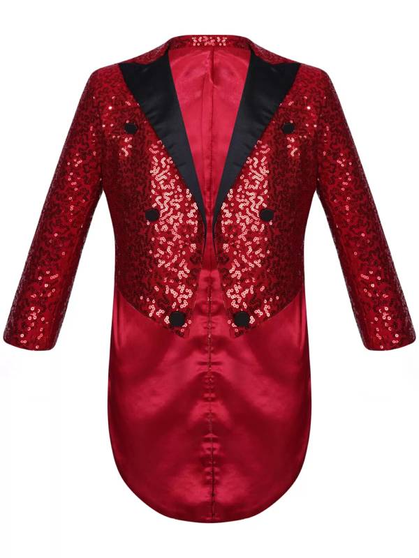 Kids Boys Full Sequin Tailcoat Lapel Open Front Blazer thumb