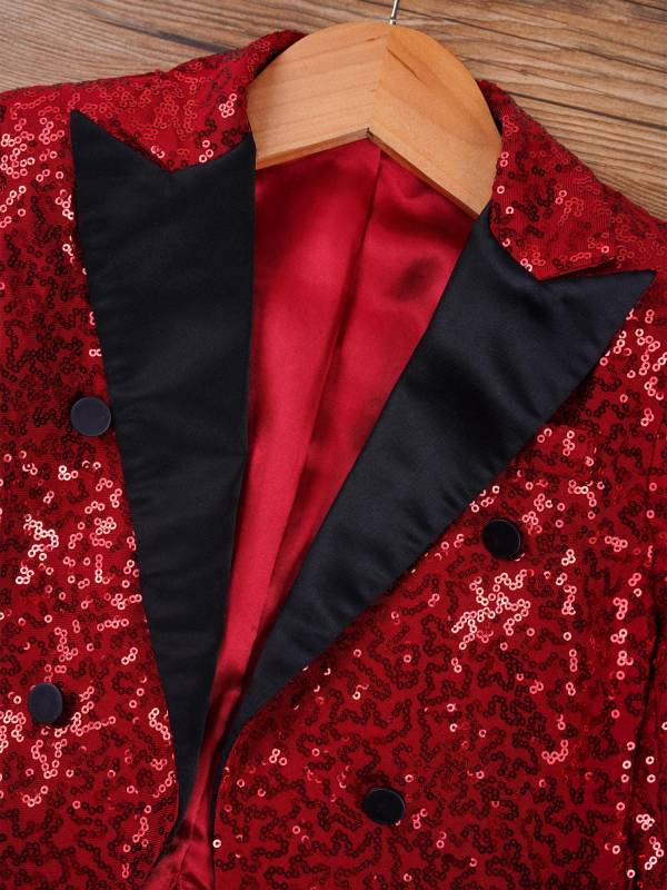 Kids Boys Full Sequin Tailcoat Lapel Open Front Blazer thumb