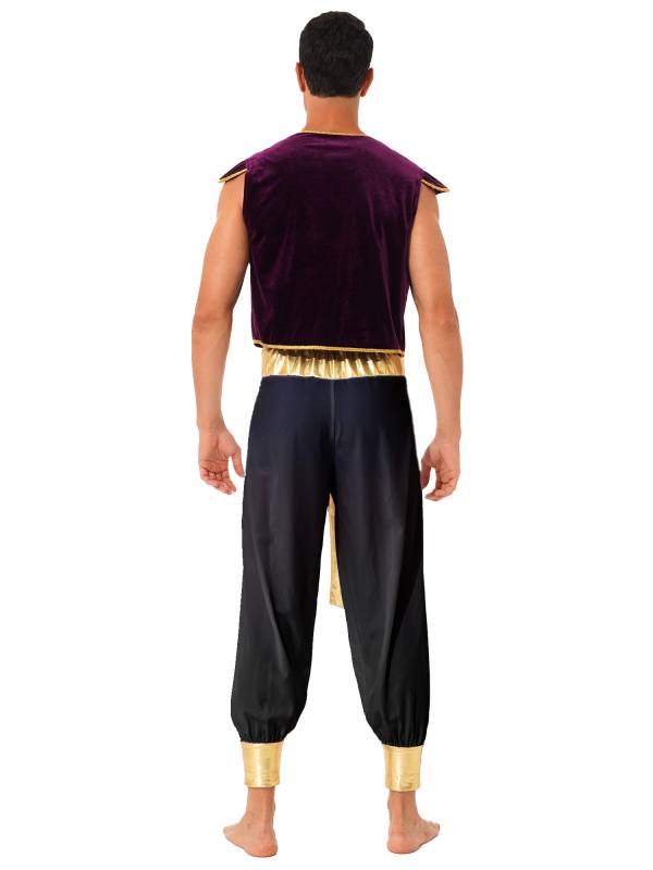 Men 2pcs Arabian Prince Costume Cap Sleeve Vest and Pants Set thumb