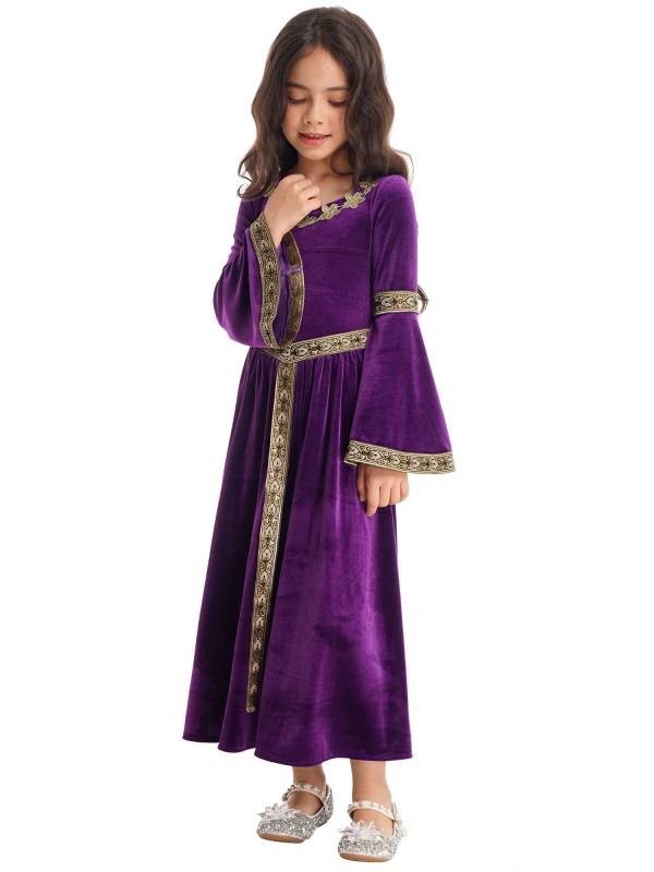 Kids Girls Retro Medieval Princess Velvet Dress Costumes thumb