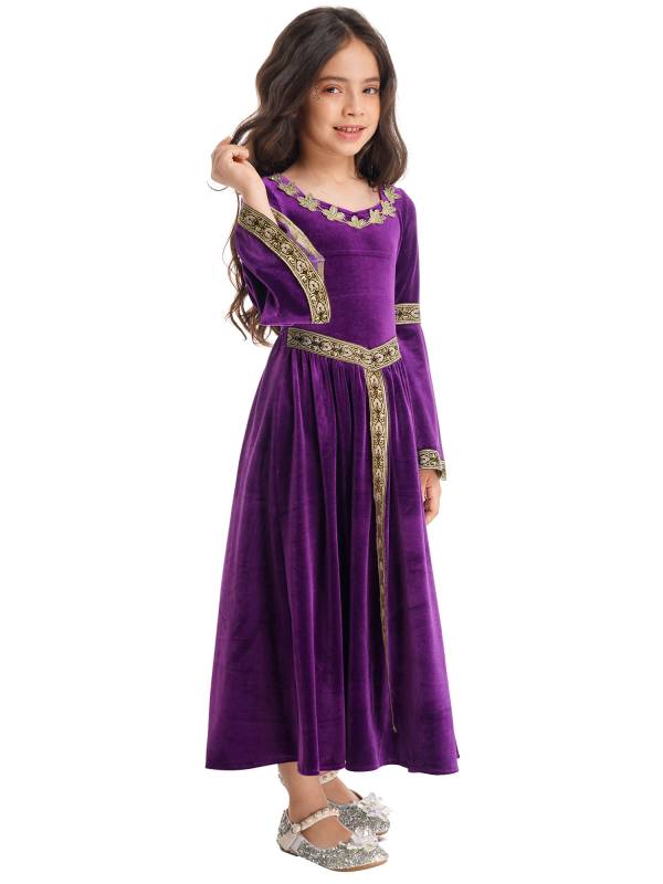 Kids Girls Retro Medieval Princess Velvet Dress Costumes thumb