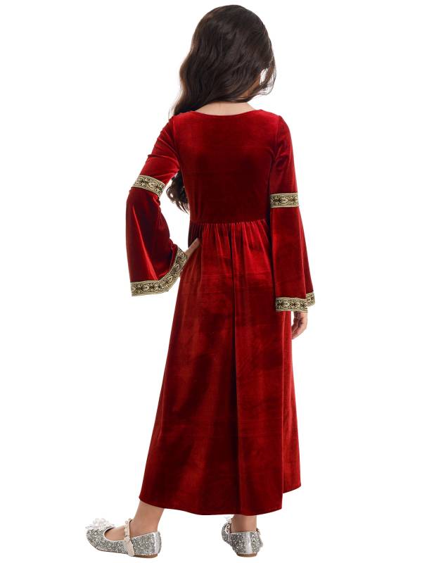 Kids Girls Retro Medieval Princess Velvet Dress Costumes thumb