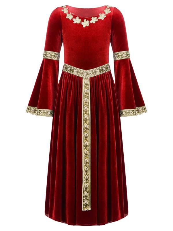 Kids Girls Retro Medieval Princess Velvet Dress Costumes thumb