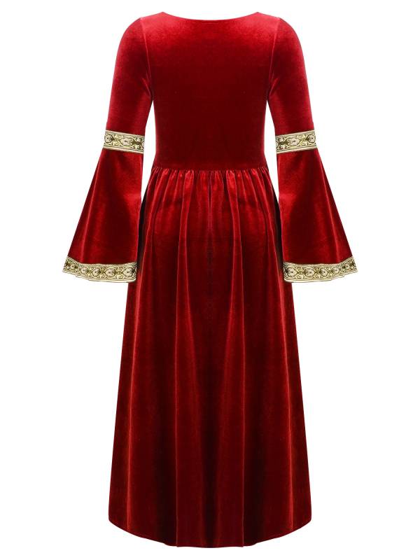 Kids Girls Retro Medieval Princess Velvet Dress Costumes thumb