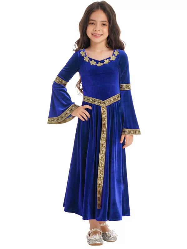 Kids Girls Retro Medieval Princess Velvet Dress Costumes thumb