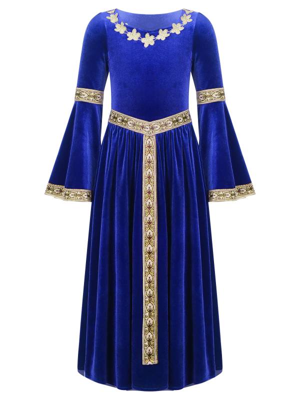 Kids Girls Retro Medieval Princess Velvet Dress Costumes thumb