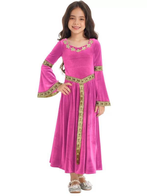 Kids Girls Retro Medieval Princess Velvet Dress Costumes thumb