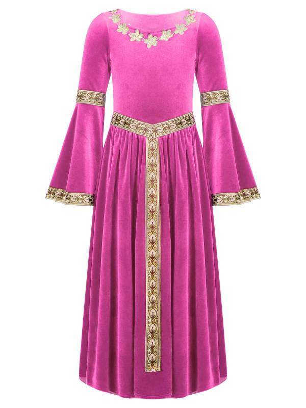 Kids Girls Retro Medieval Princess Velvet Dress Costumes thumb