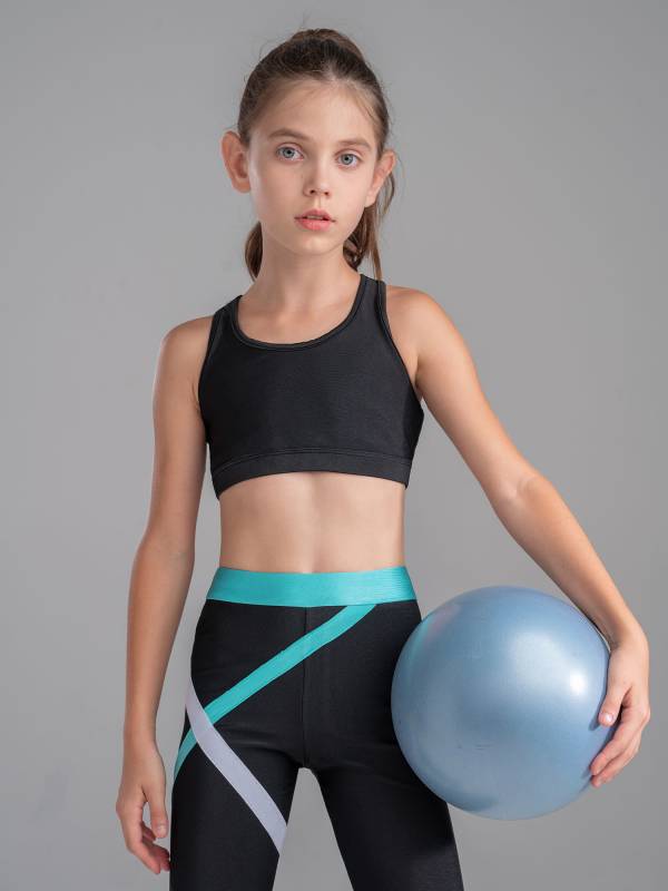 Kids Girls Activewear Sleeveless Crop Top and Colorblock Leggings Sets thumb