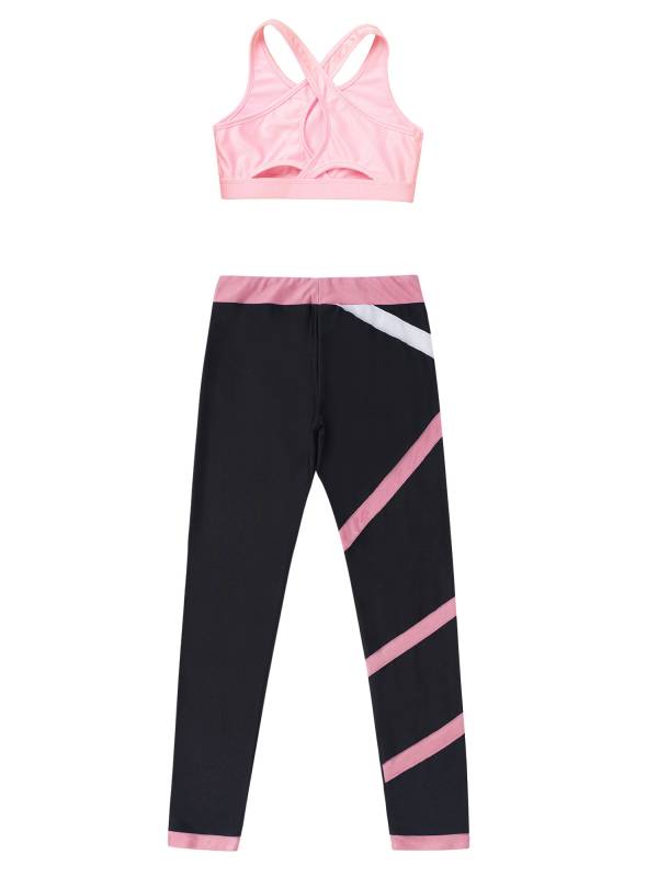 Kids Girls Activewear Sleeveless Crop Top and Colorblock Leggings Sets thumb