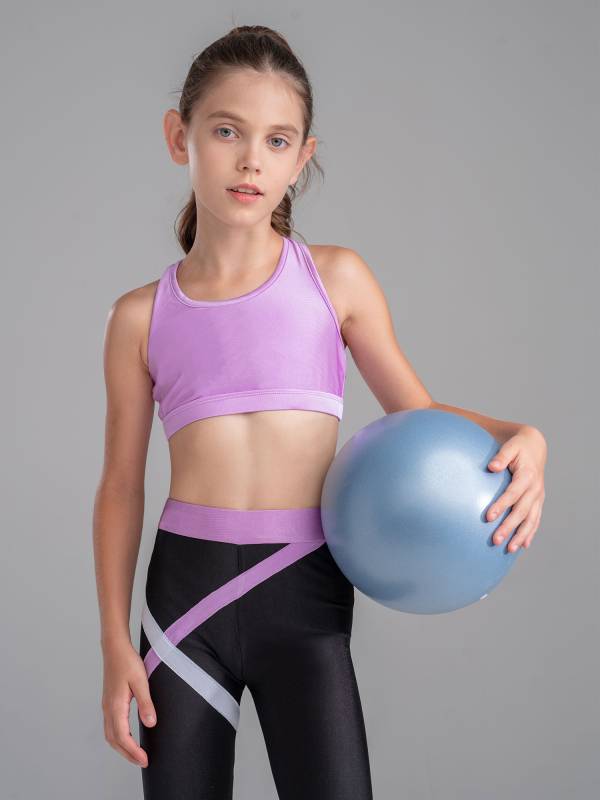 Kids Girls Activewear Sleeveless Crop Top and Colorblock Leggings Sets thumb