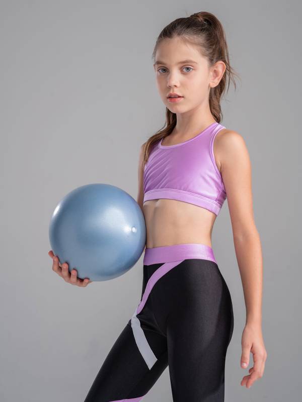 Kids Girls Activewear Sleeveless Crop Top and Colorblock Leggings Sets thumb