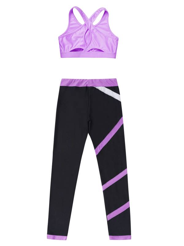 Kids Girls Activewear Sleeveless Crop Top and Colorblock Leggings Sets thumb