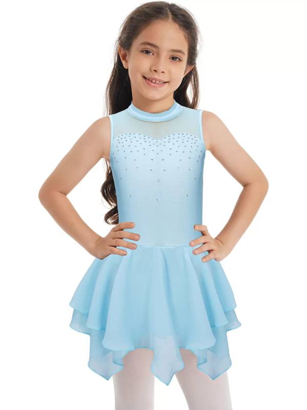 Kids Girls Sleeveless Round Collar Ruffle Skating Dance Dress thumb