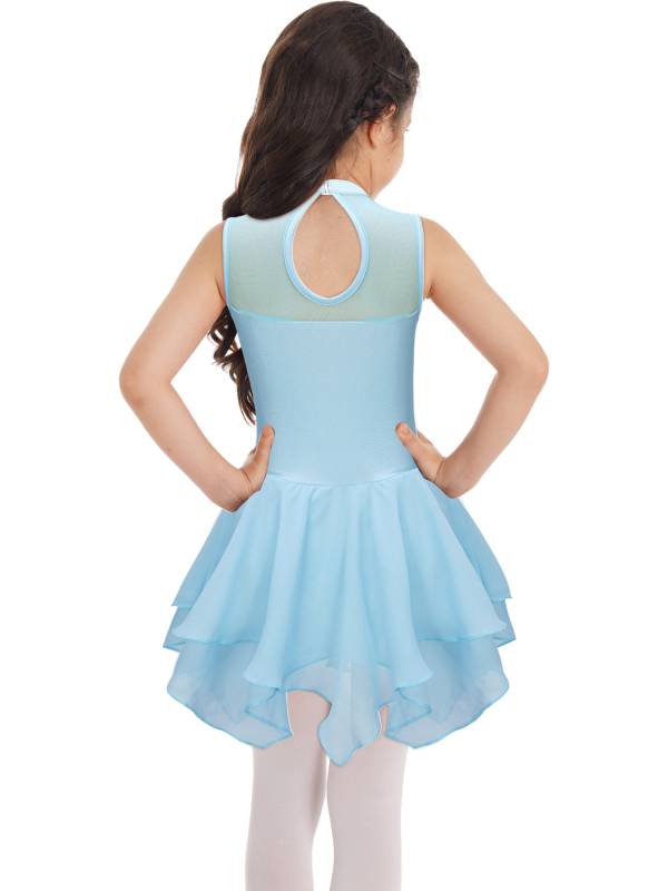 Kids Girls Sleeveless Round Collar Ruffle Skating Dance Dress thumb