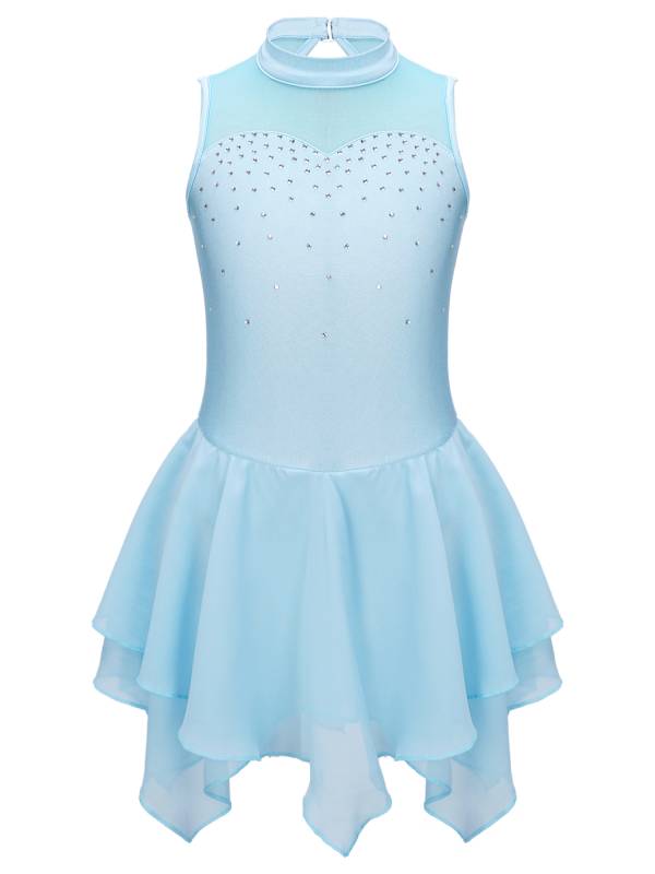 Kids Girls Sleeveless Round Collar Ruffle Skating Dance Dress thumb