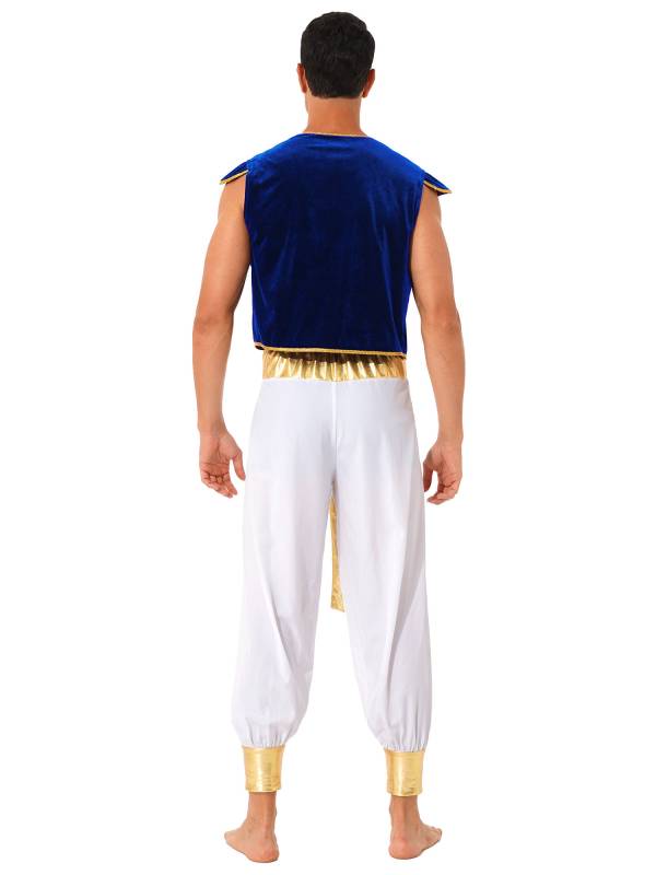 Men 2pcs Arabian Prince Costume Cap Sleeve Vest and Pants Set thumb