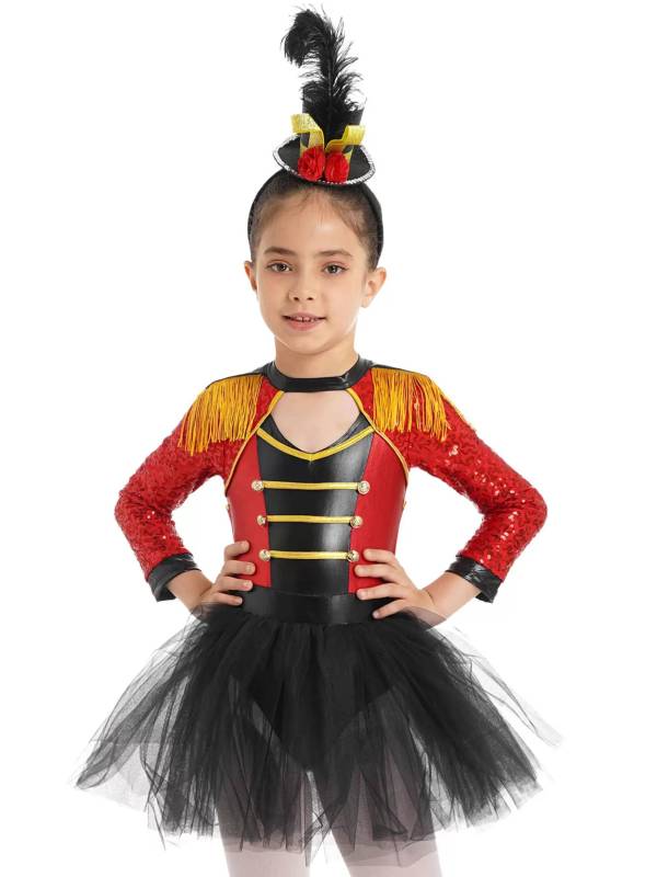 Kids Girls Sequin Tassel Epaulet Tutu Dress with Hat Magician Costume thumb