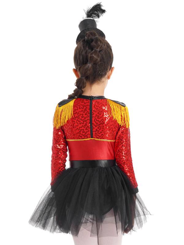 Kids Girls Sequin Tassel Epaulet Tutu Dress with Hat Magician Costume thumb