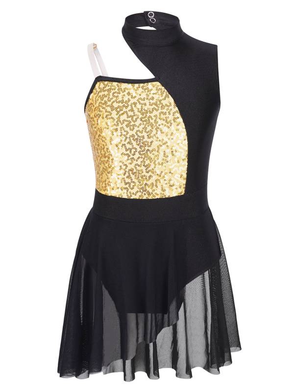 Kids Girls Sleeveless Sequins Mesh Lyrical Contemporary Dance Dress thumb