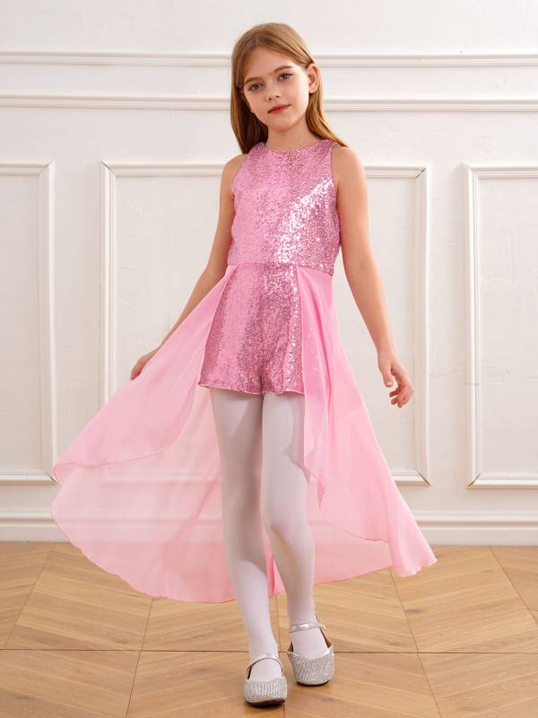 Kids Girls Sleeveless Sparkly Sequin Jumpsuit Dress thumb