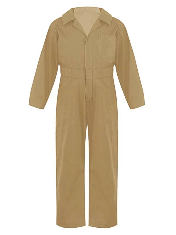 Kids Boys Long Sleeve Zipper Solid Color Coverall Casual Jumpsuit thumb