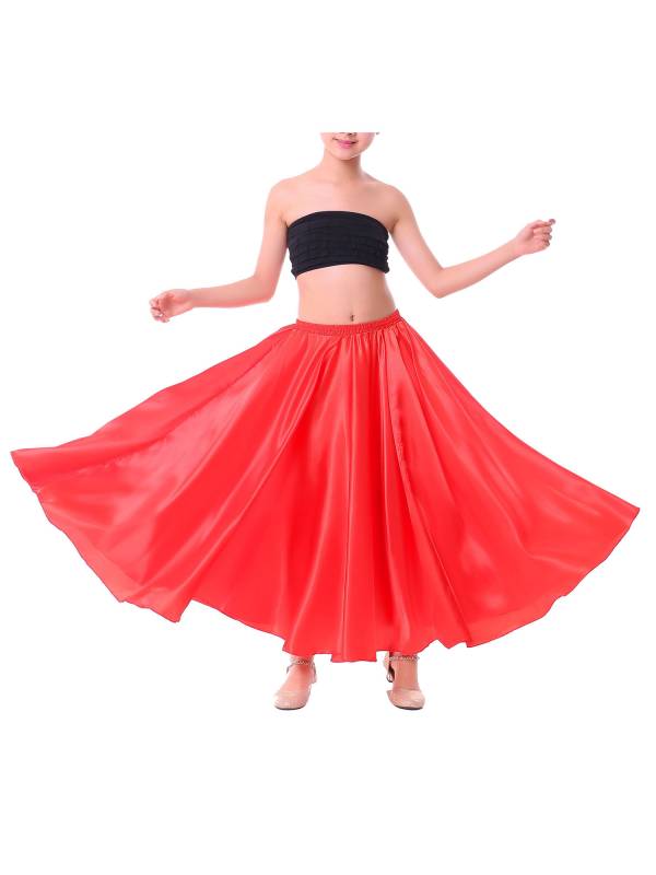 Kids Girls Solid Spanish Bullfight Midi Skirt Latin Dance Skirt thumb