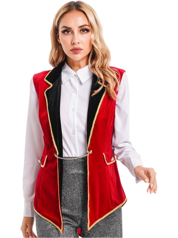 Women Halloween Circus Ringmaster Lapel Sleeveless Velvet Jacket thumb