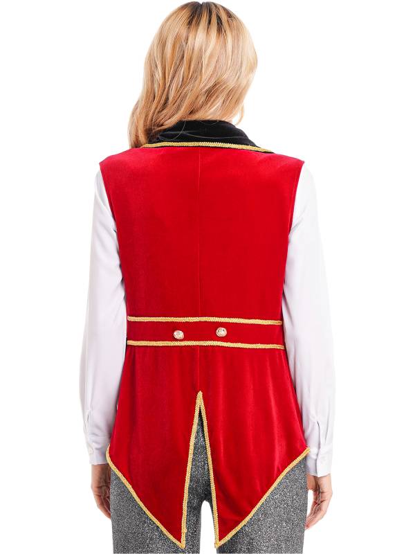 Women Halloween Circus Ringmaster Lapel Sleeveless Velvet Jacket thumb