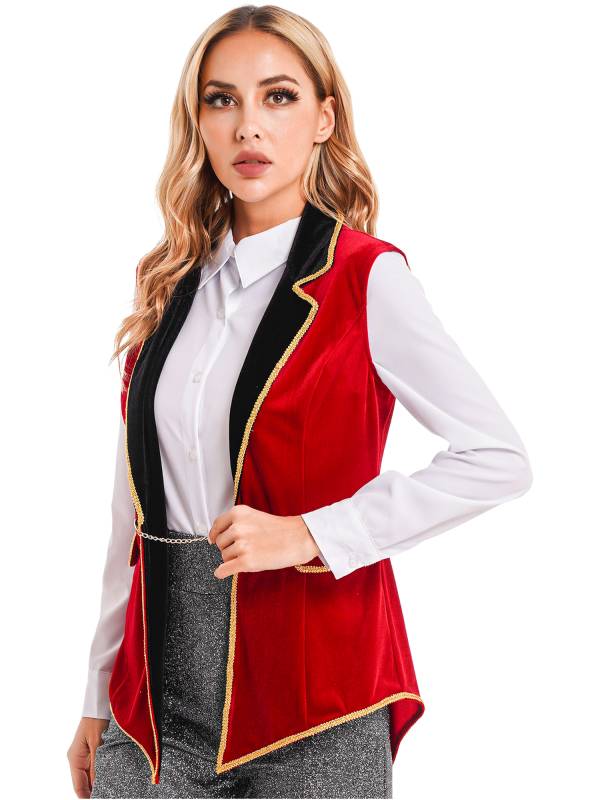 Women Halloween Circus Ringmaster Lapel Sleeveless Velvet Jacket thumb