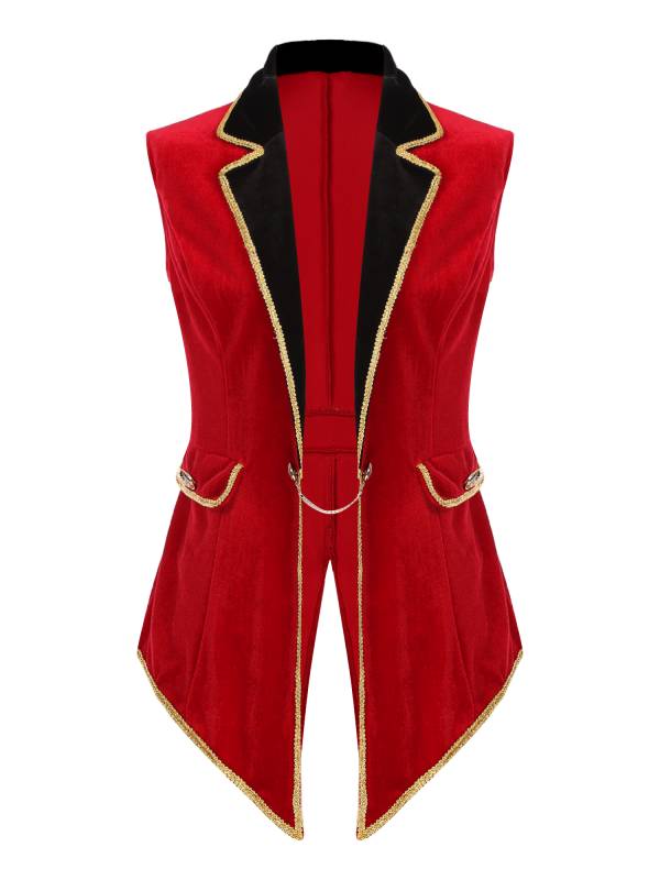 Women Halloween Circus Ringmaster Lapel Sleeveless Velvet Jacket thumb