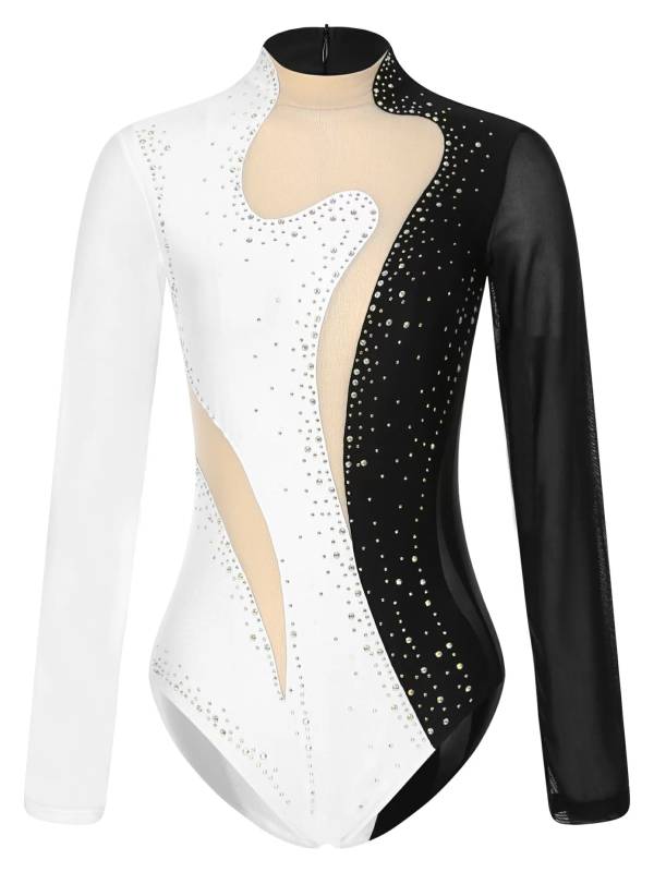 Women Color Block Long Sleeve Gymnastics Acrobatics Dance Leotard thumb