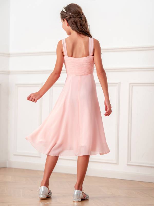 Kids Girls V Neck Sleeveless Ruched Bodice Chiffon Junior Bridesmaid Dress thumb