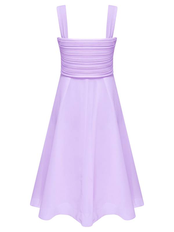 Kids Girls V Neck Sleeveless Ruched Bodice Chiffon Junior Bridesmaid Dress thumb