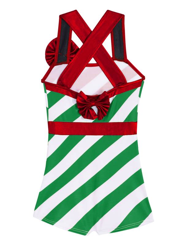 Kids Girls Christmas Sleeveless Stripes Print High Waist Tank Jumpsuit thumb