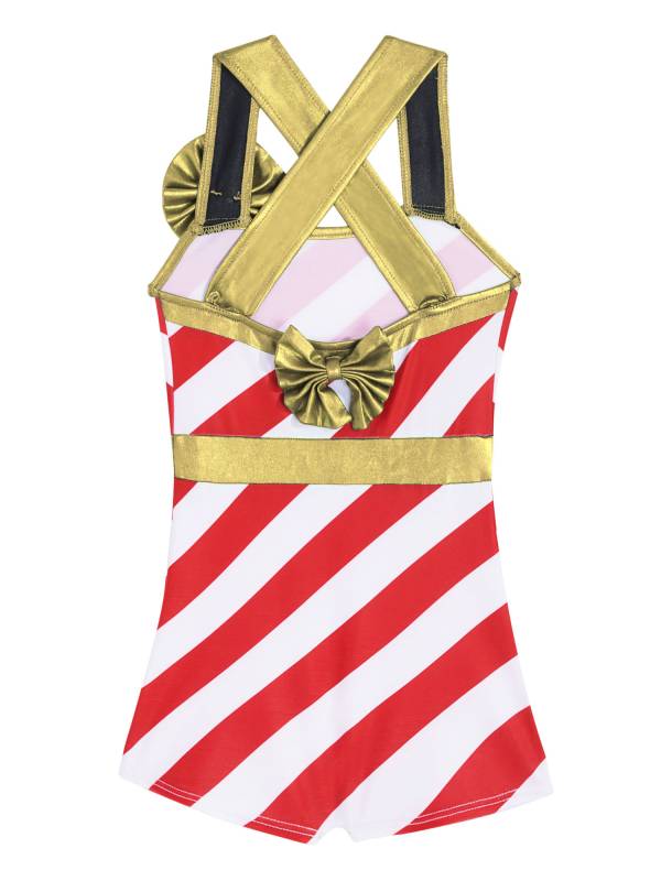 Kids Girls Christmas Sleeveless Stripes Print High Waist Tank Jumpsuit thumb