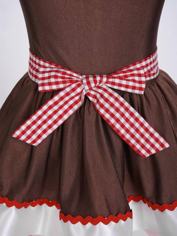 Kids Girls Halter Neck Christmas Gingerbread Dress with Removable Apron thumb