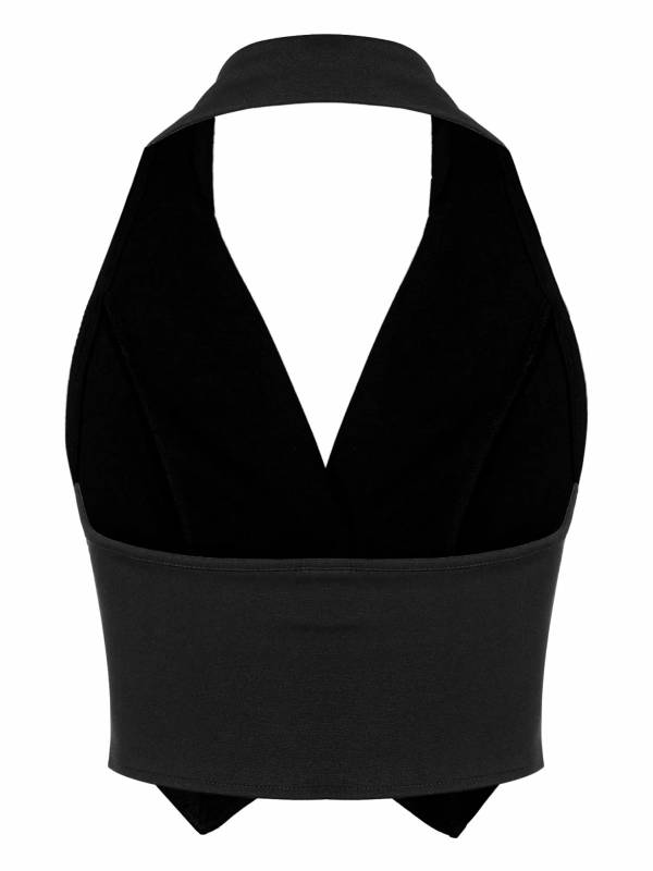 Women Halter Backless Front Button Vest Top thumb